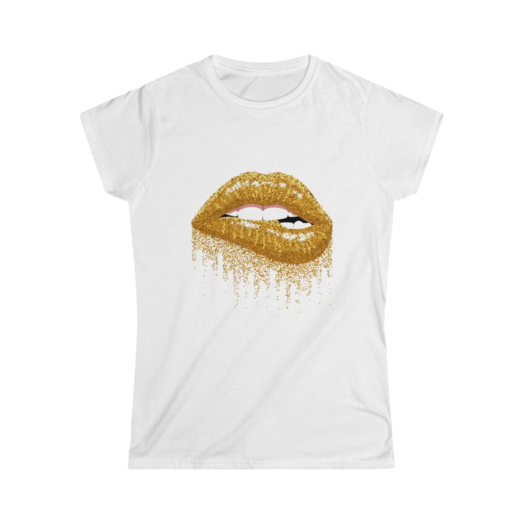 Gold Glitter Lips - Women's Softstyle Tee